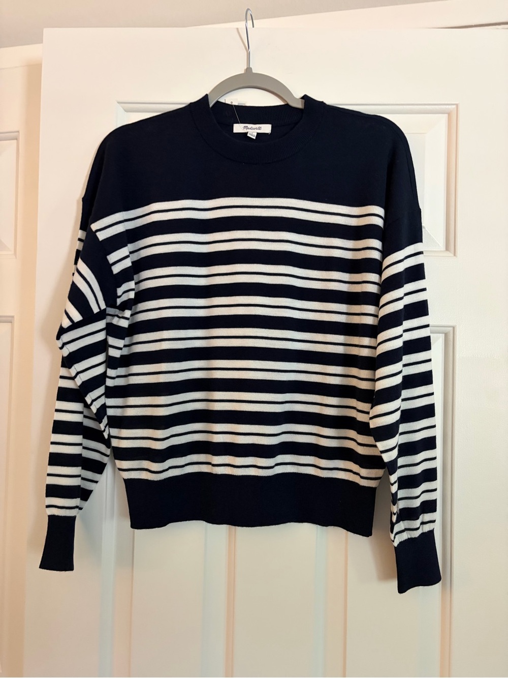 Madewell Black & White Striped Crewneck Sweater